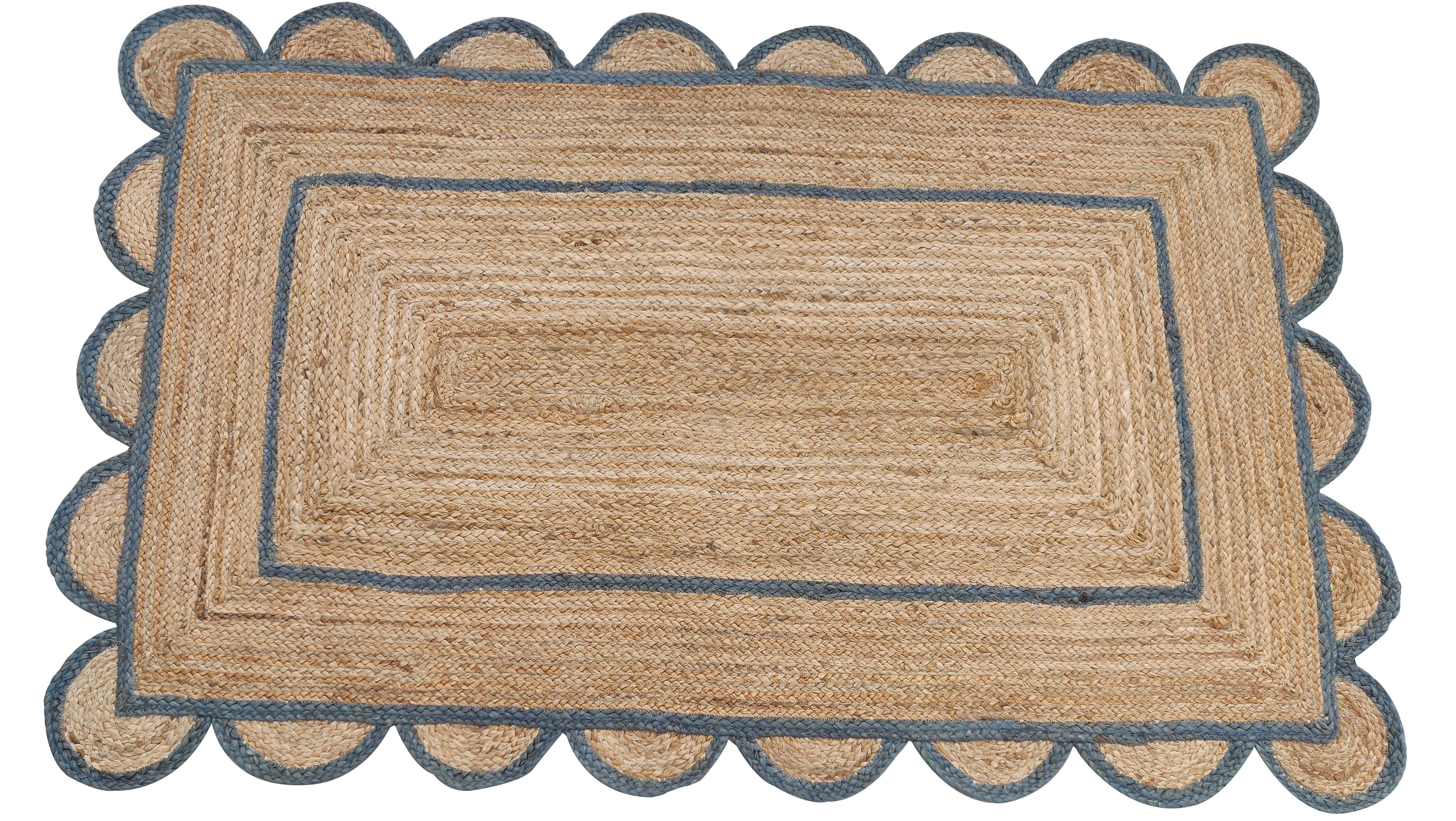 Handgefertigter Flachgewebe-Teppich aus Jute, 4x6 Grau, Jute mit Wellenschliff, indischer Dhurrie-Teppich (Handgewebt) im Angebot