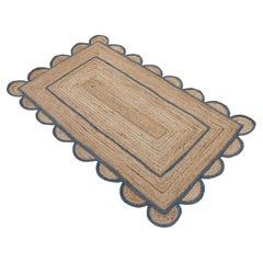 Tapis Dhurrie indien à tissage plat fait à la main, 4x6 cm gris, jute festonné