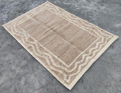 Alfombra de yute hecha a mano de tejido plano, 4x6 Dhurrie india de yute y borde blanco