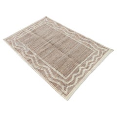 Handmade Jute Area Flat Weave Rug, 4x6 Jute And White Bordered Indian Dhurrie