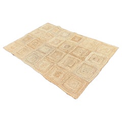 Handmade Jute Area Flat Weave Rug, 4x6 Solid Jute Checked Indian Dhurrie Kilim