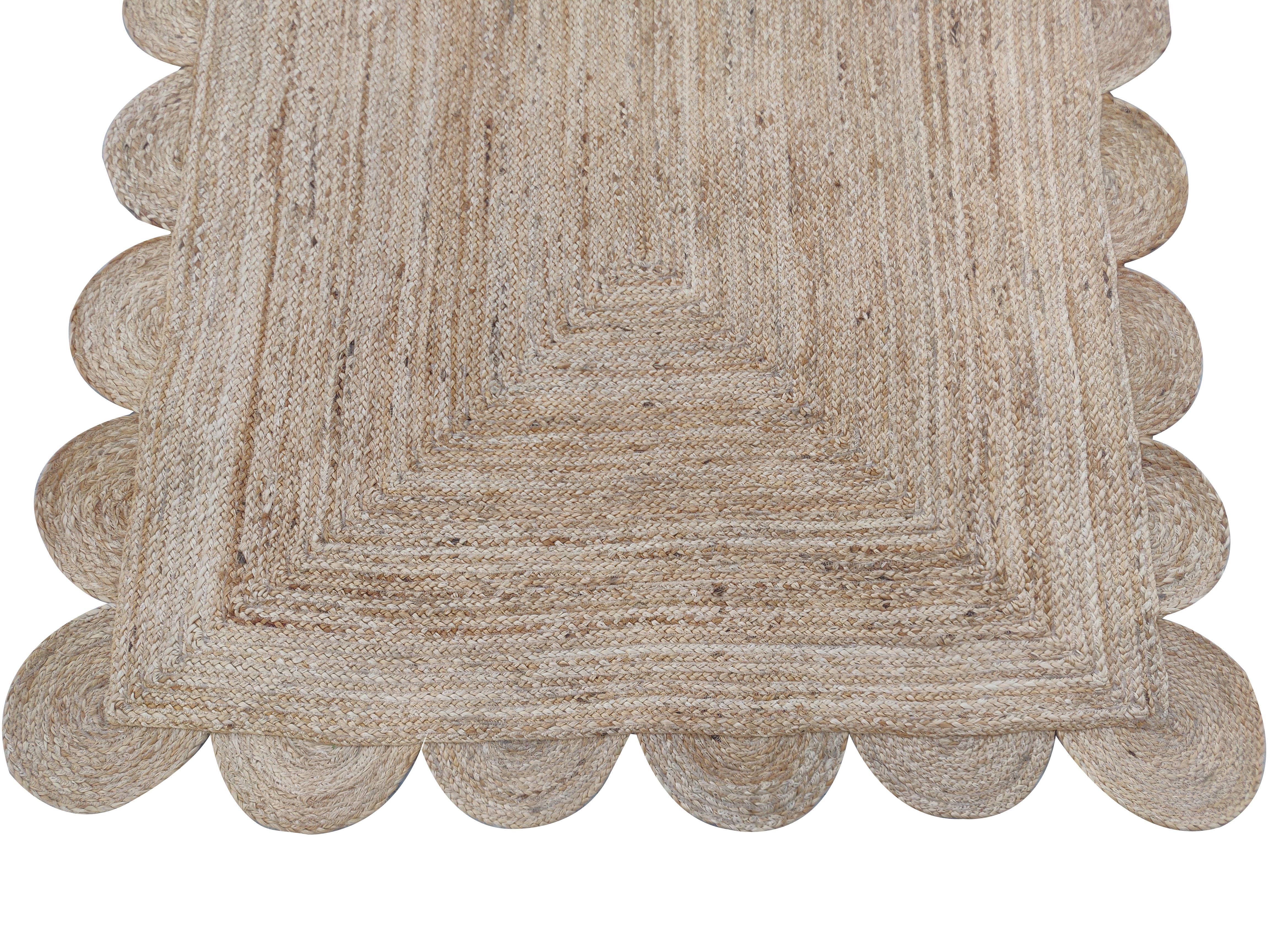 Handgefertigter Flachgewebe-Teppich aus Jute, 4x6, Indischer Dhurrie-Teppich aus massivem Jute mit Wellenschliff (Handgewebt) im Angebot
