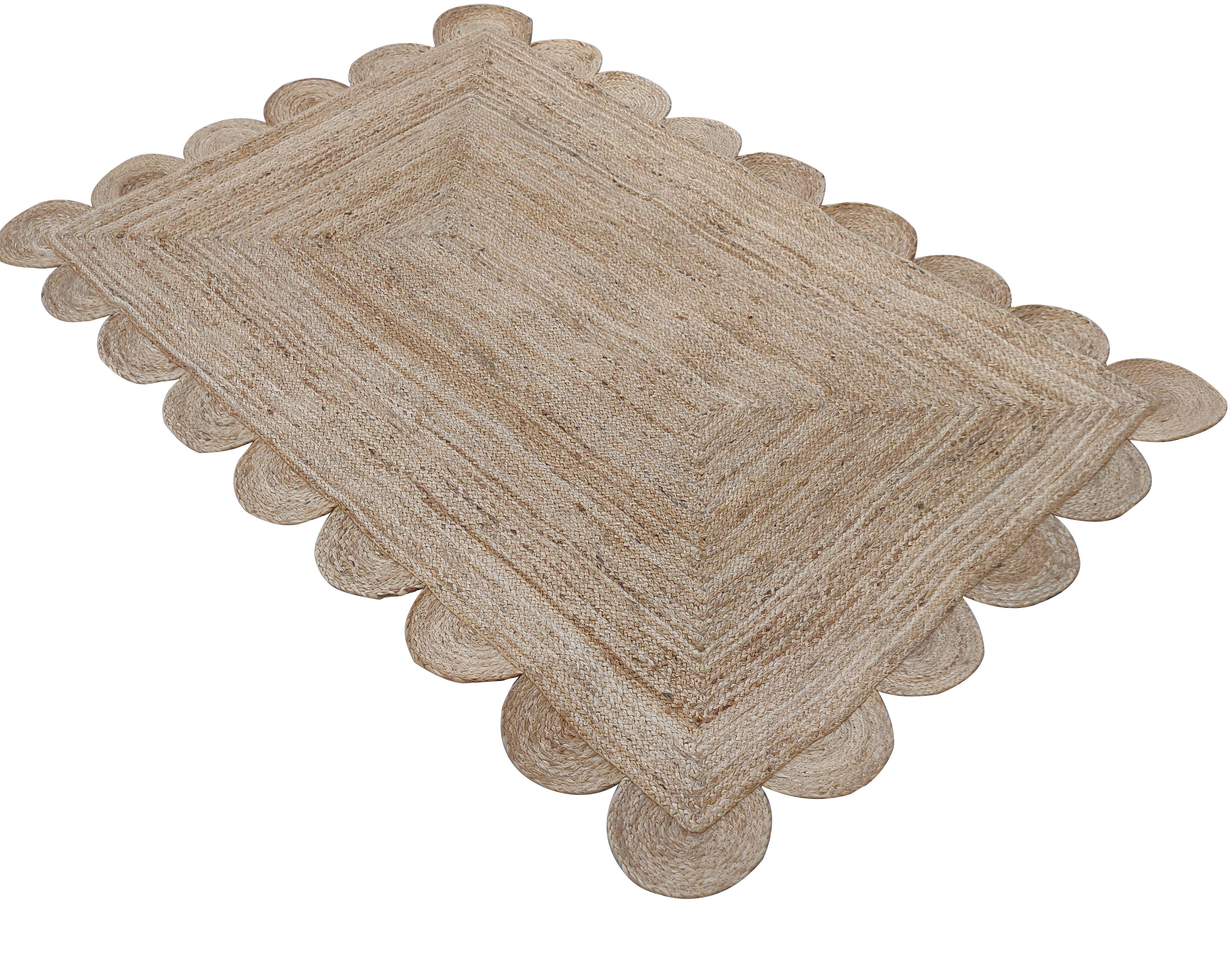 Handgefertigter Flachgewebe-Teppich aus Jute, 4x6, Indischer Dhurrie-Teppich aus massivem Jute mit Wellenschliff im Zustand „Neu“ im Angebot in Jaipur, IN