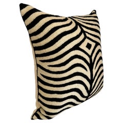 Handmade Kashmiri Crewel Zebra Pattern Wool Pillow Cover Global Chic 18 x 18