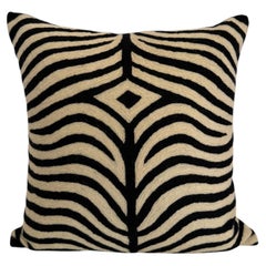 Handmade Kashmiri Crewel Zebra Pattern Wool Pillow Cover Global Chic 18 x 18