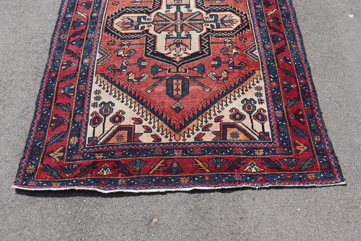 Hand-Knotted Handmade Kazak Caucasian Rug, 1930s For Sale