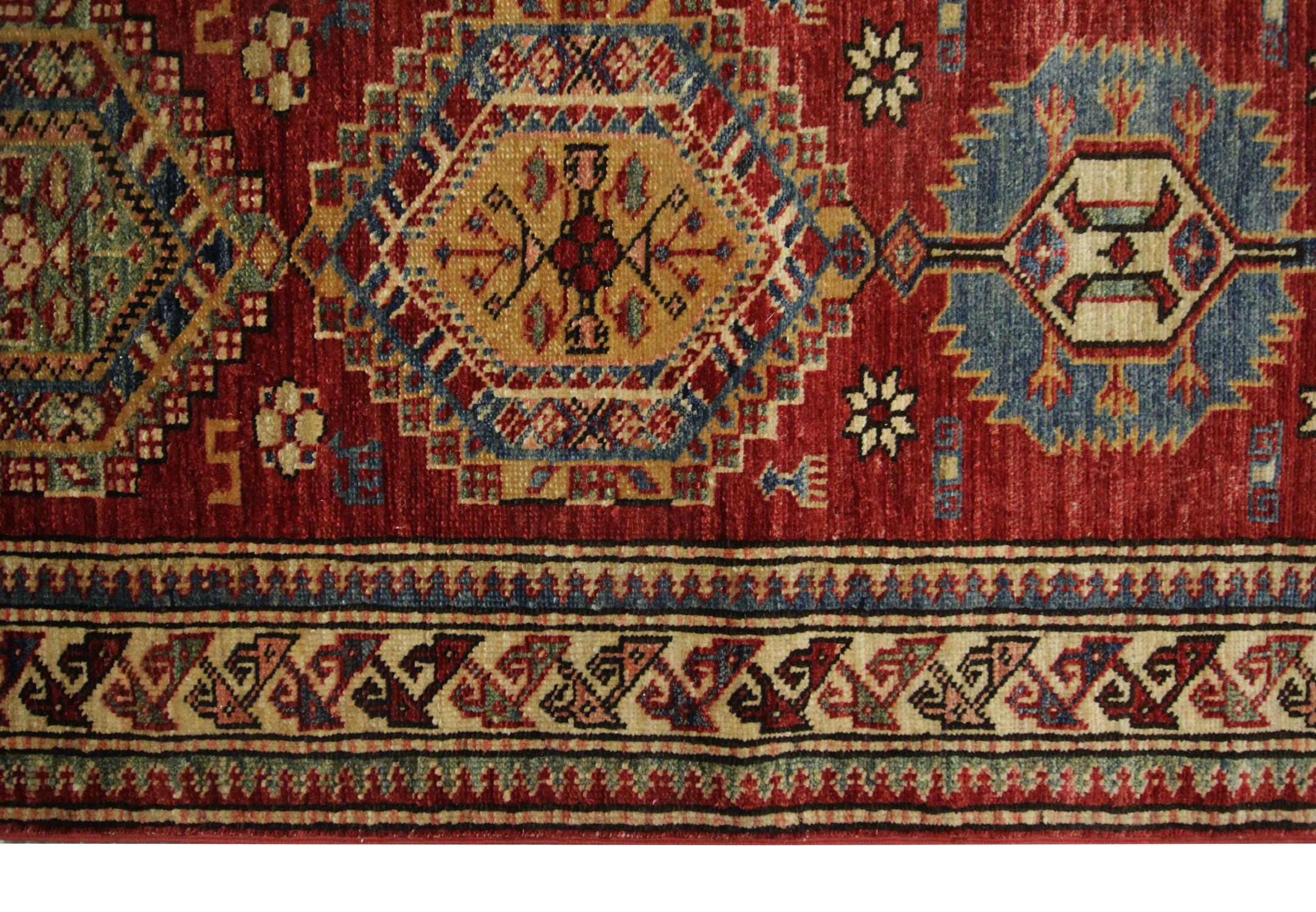 XXI secolo e contemporaneo Tappeto orientale Kazak fatto a mano, tappeto per corridoi e scale dell'Asia centrale 300x68 cm in vendita