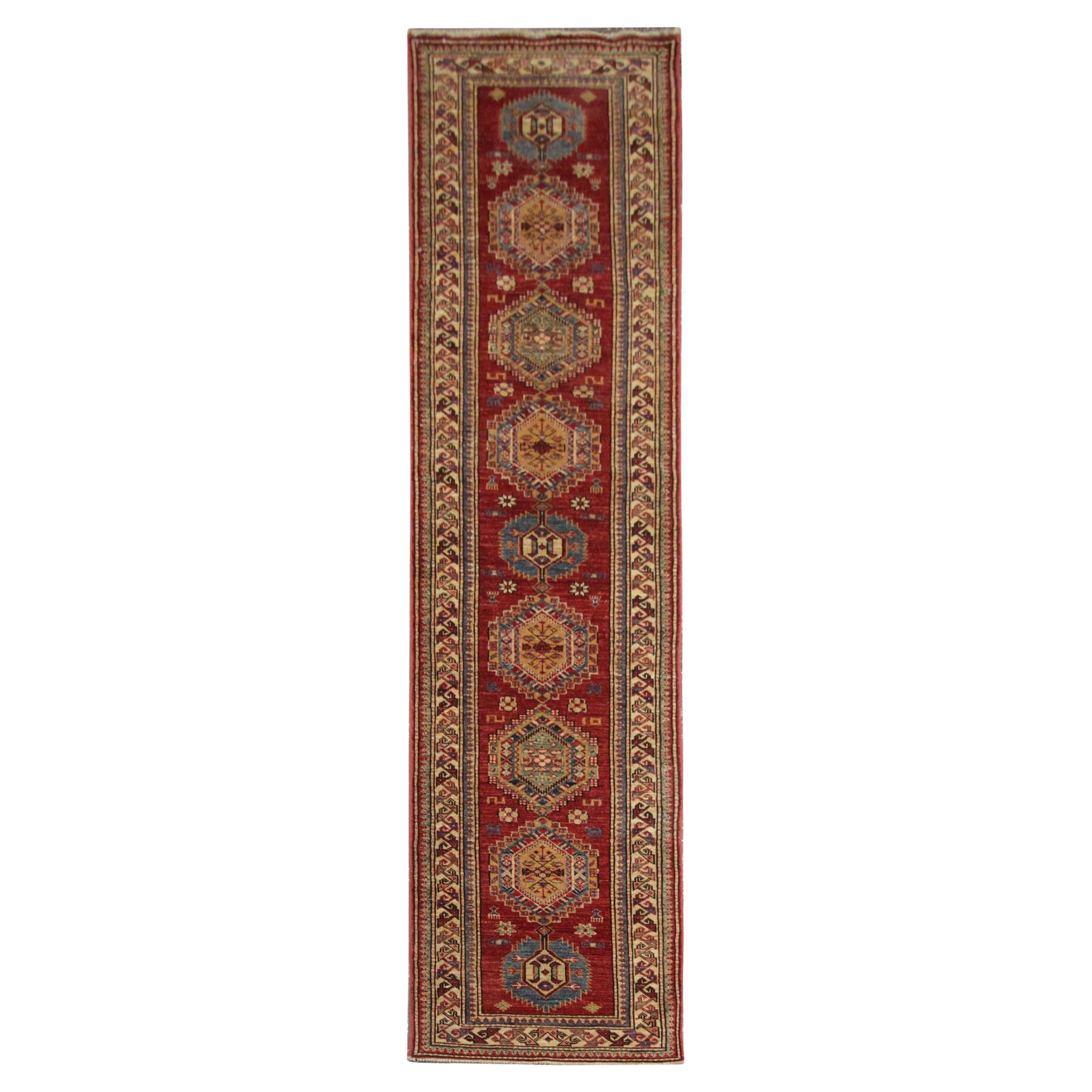 Tappeto orientale Kazak fatto a mano, tappeto per corridoi e scale dell
Asia centrale 300x68 cm