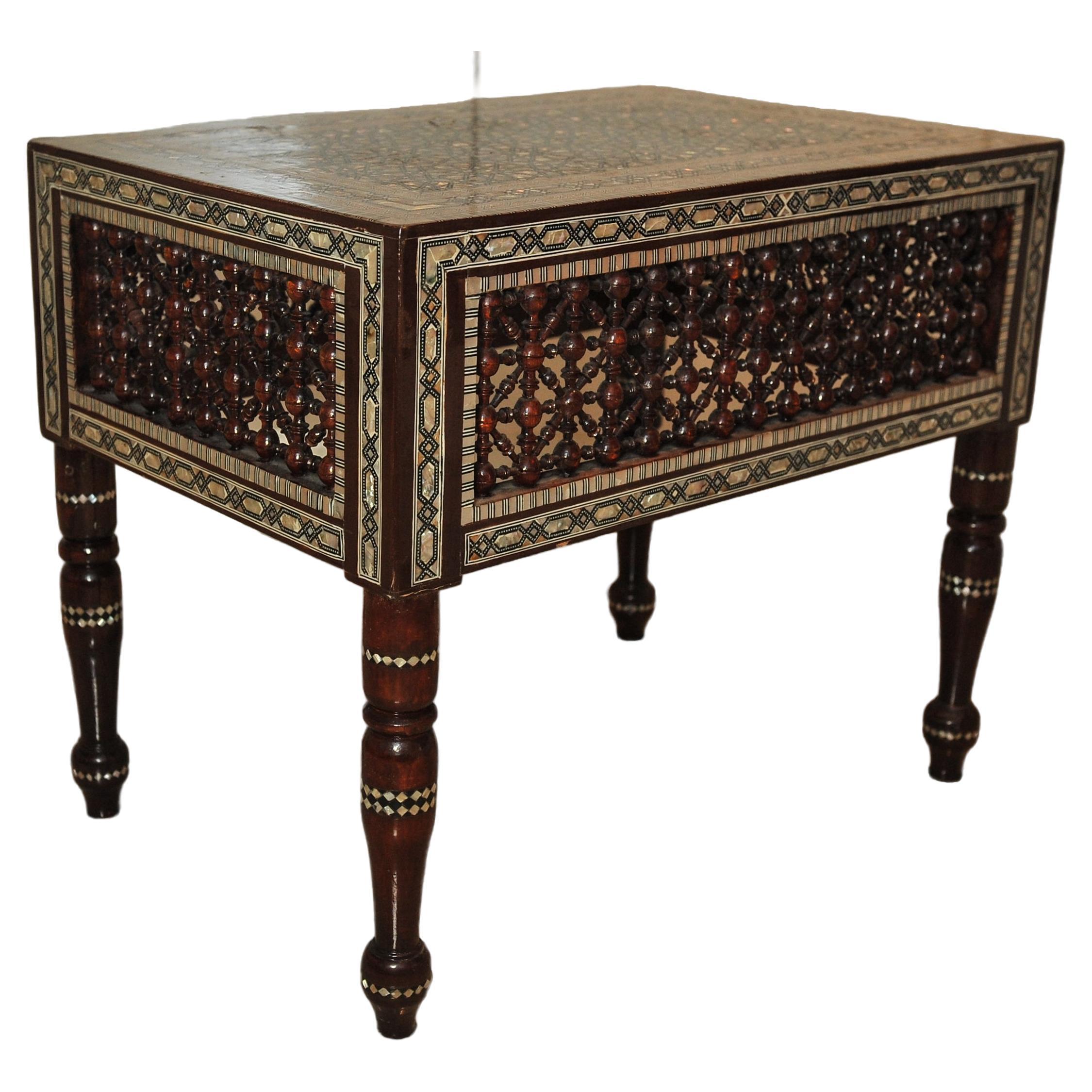 Wood Damascene Moorish Decorative Inlay Tea Table With Matching Wall Mirror  For Sale