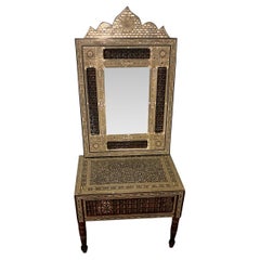Damascene Moorish Decorative Inlay Tea Table With Matching Wall Mirror