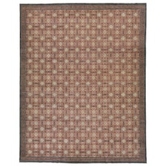 Handgefertigter moderner Wollteppich im Khotan-Stil mit geometrischem Design in Brown