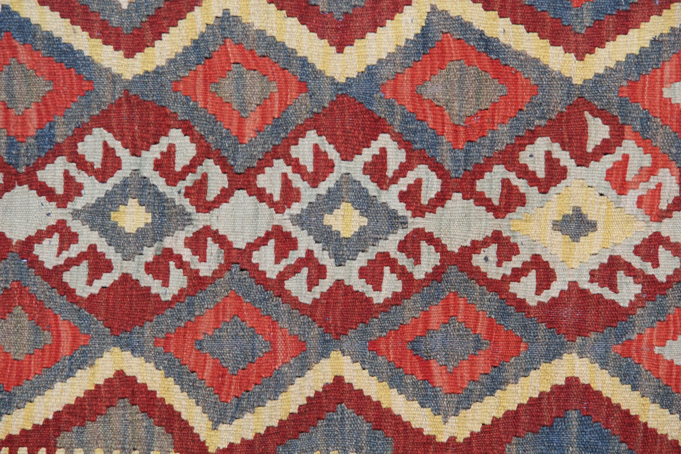 Alfombra Kilim Hecha a Mano Geométrica Plana Alfombra Kilim Tradicional de Lana Teñido con vegetales en venta