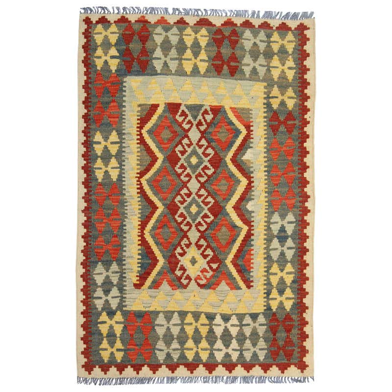 Modern Kilim Flat-Weave Handmade Wool Rug For Sale at 1stDibs