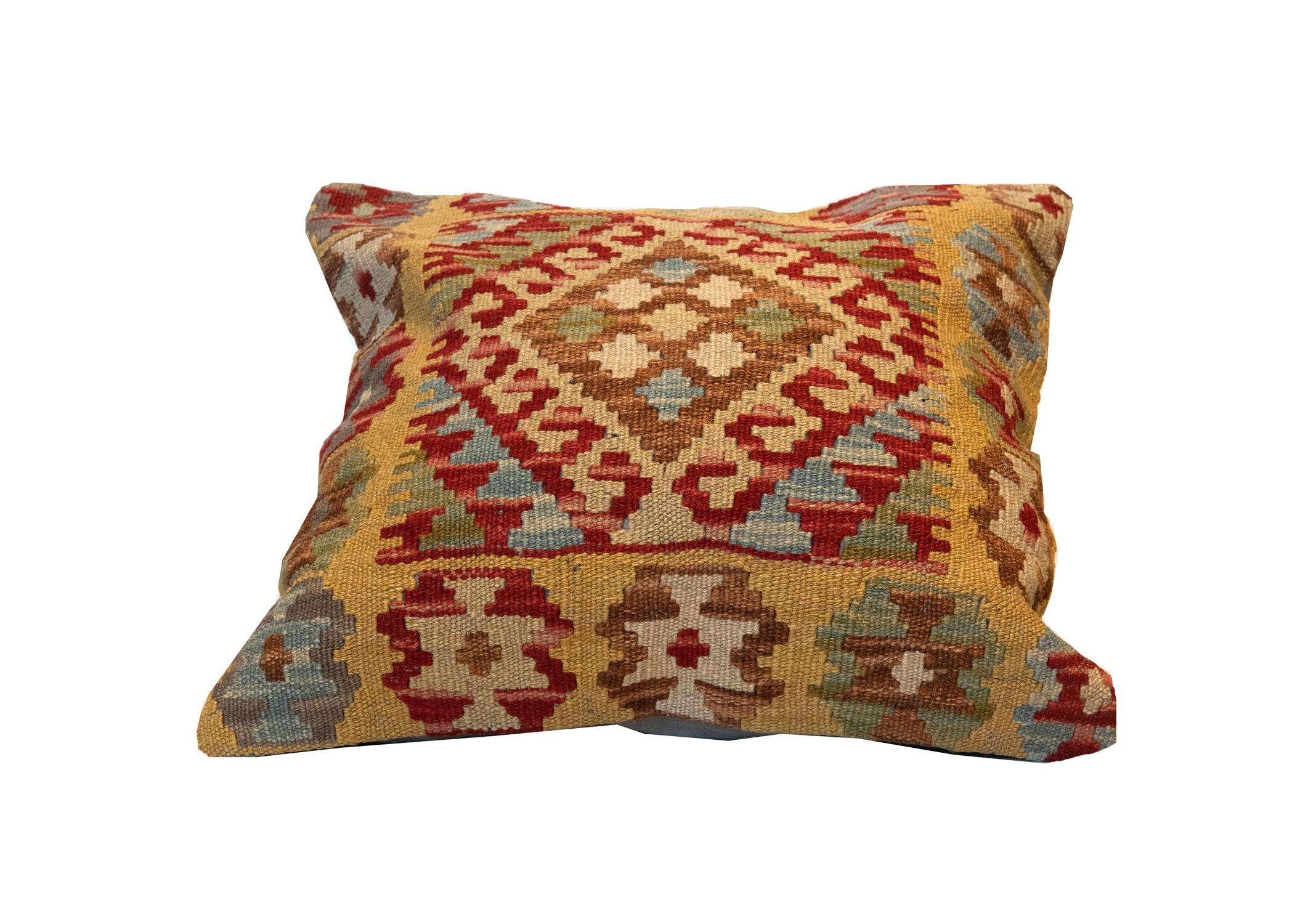 Handmade Kilim Cushion Cover Traditional Geometric Beige Red Wool 1