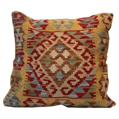Handmade Kilim Cushion Cover Traditional Geometric Beige Red Wool