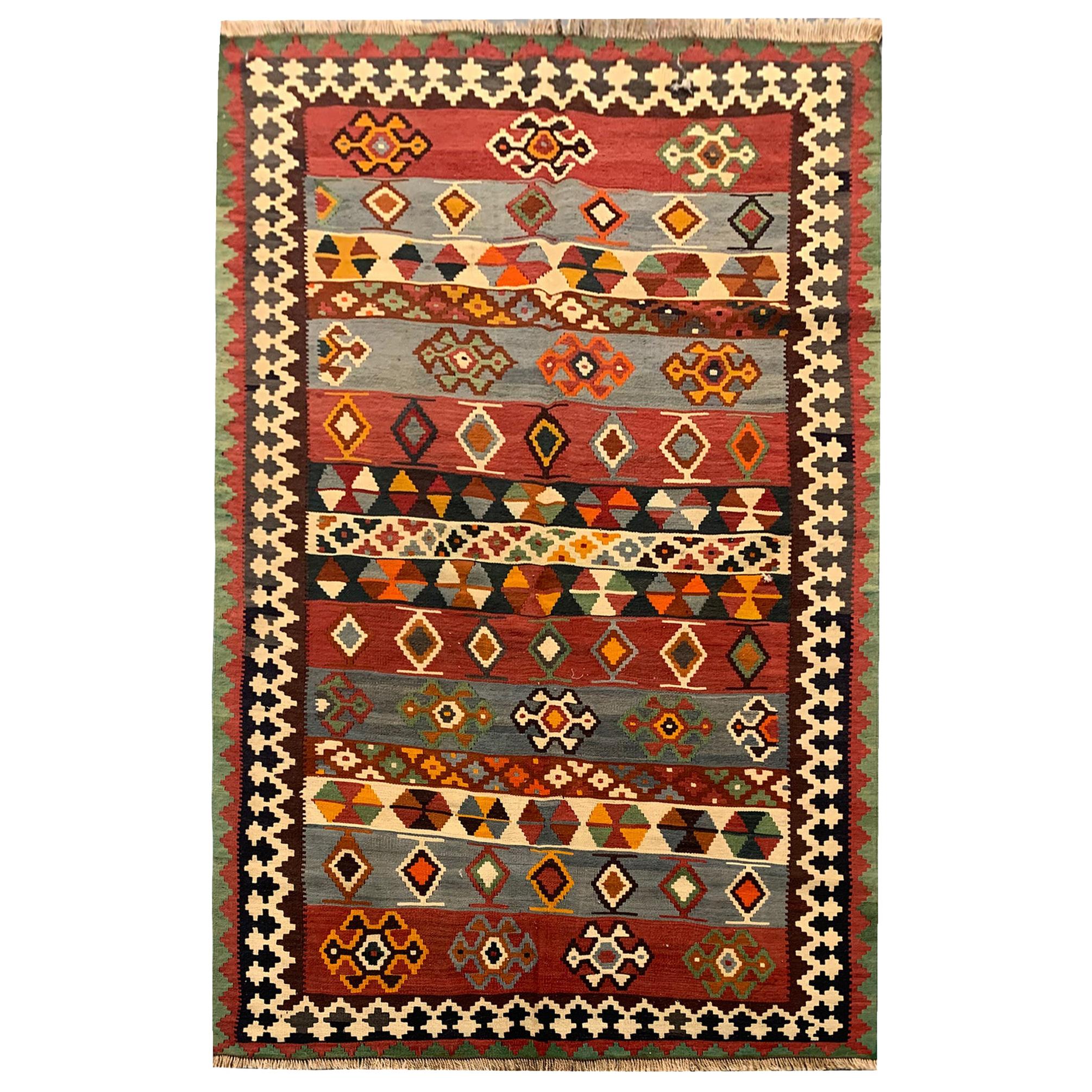 Handmade Kilim Rug Antique Wool Traditional Striped Tribal Kilim Carpet For Sale