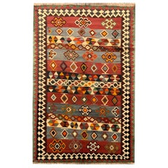 Tapis Kilim traditionnel en laine antique à rayures tribales et à motifs tribaux, fait main