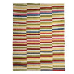 Handmade Kilim Rug, Modern Striped Multi-Coloured Wool Area Rug
