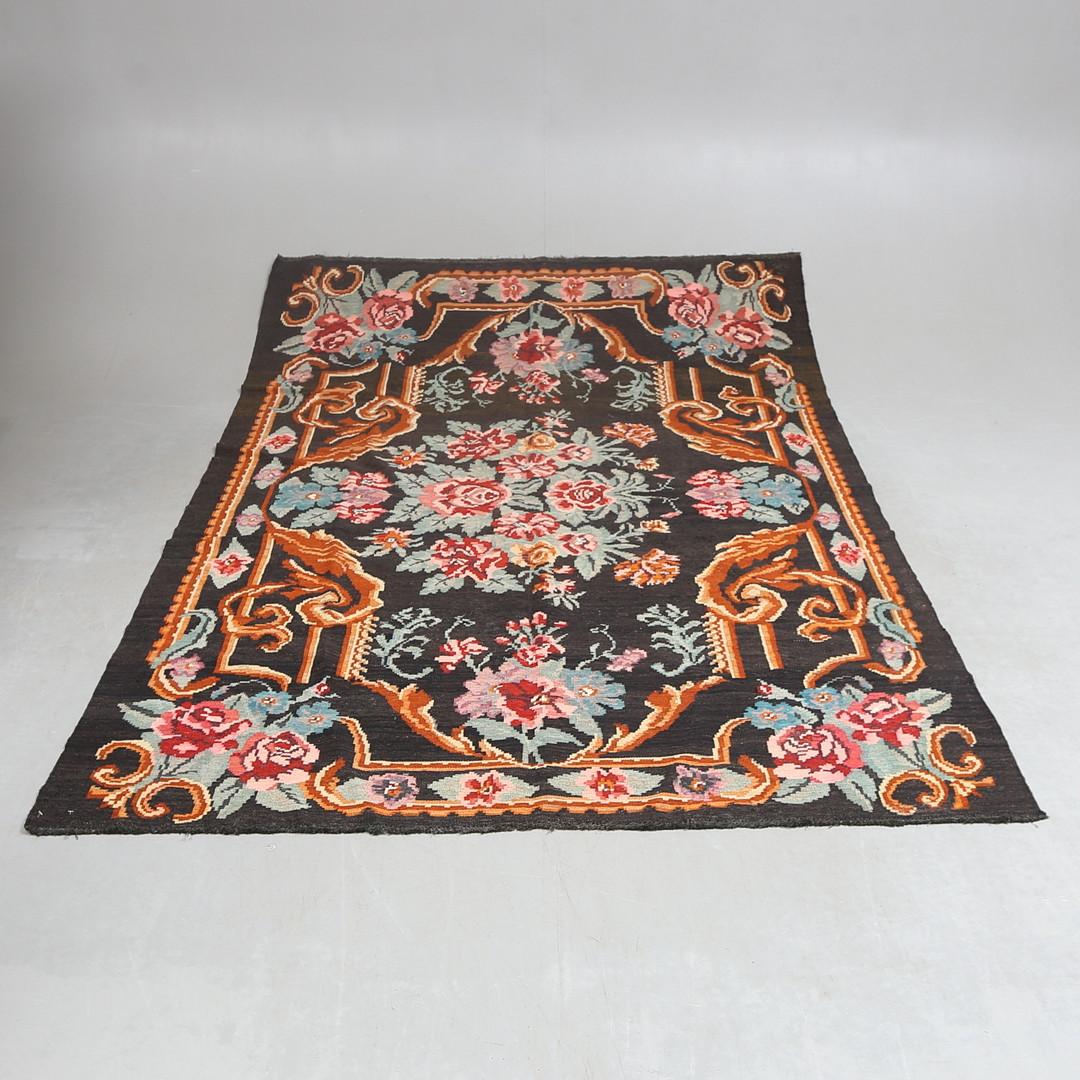 Handmade Kilim Rug Traditional Floral Carpet Livingroom Moldavian Kelim Brown In Excellent Condition For Sale In Hampshire, GB