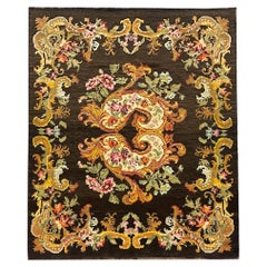Handmade Kilim Rug Traditional Floral Carpet Livingroom Moldavian Kelim Brown