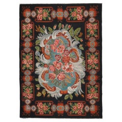 Handmade Kilim Rug Traditional Floral Carpet Livingroom Moldavian Kelim Brown