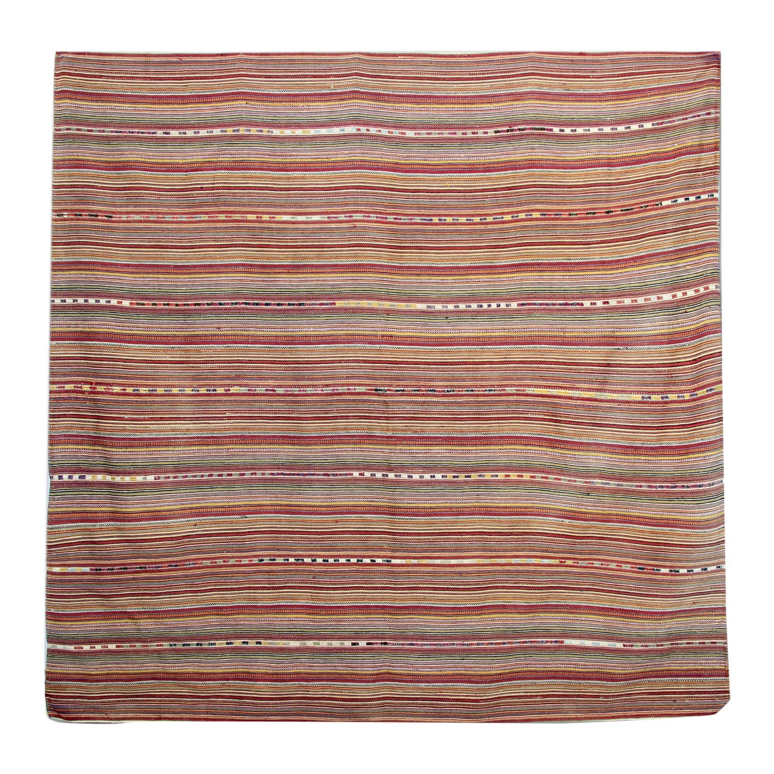 Handmade Kilim Rugs, Antique Wool Jajim, Striped Red Cream Wool Textile