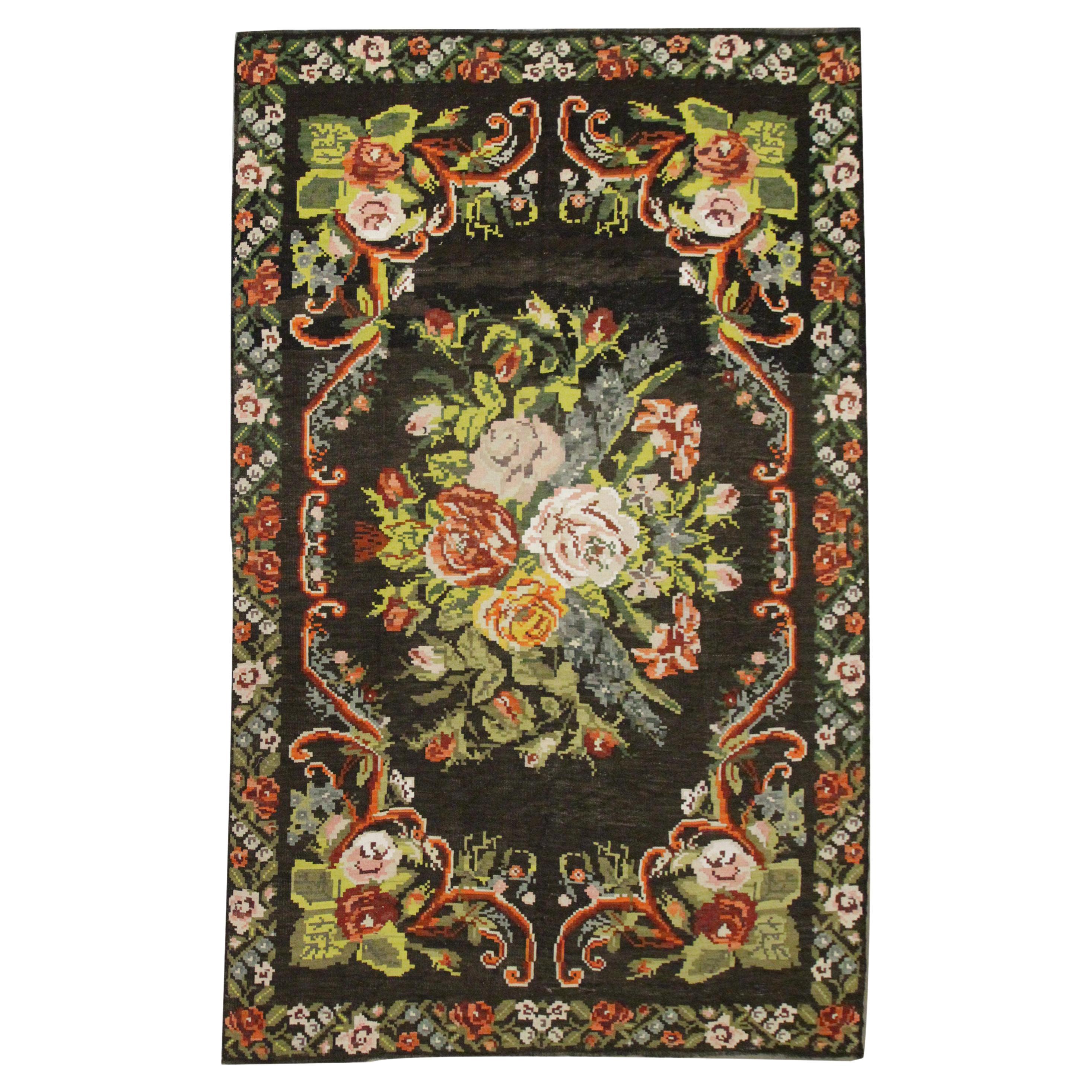 Handmade Kilim Rug Traditional Floral Carpet Livingroom Moldavian Area Rug For Sale
