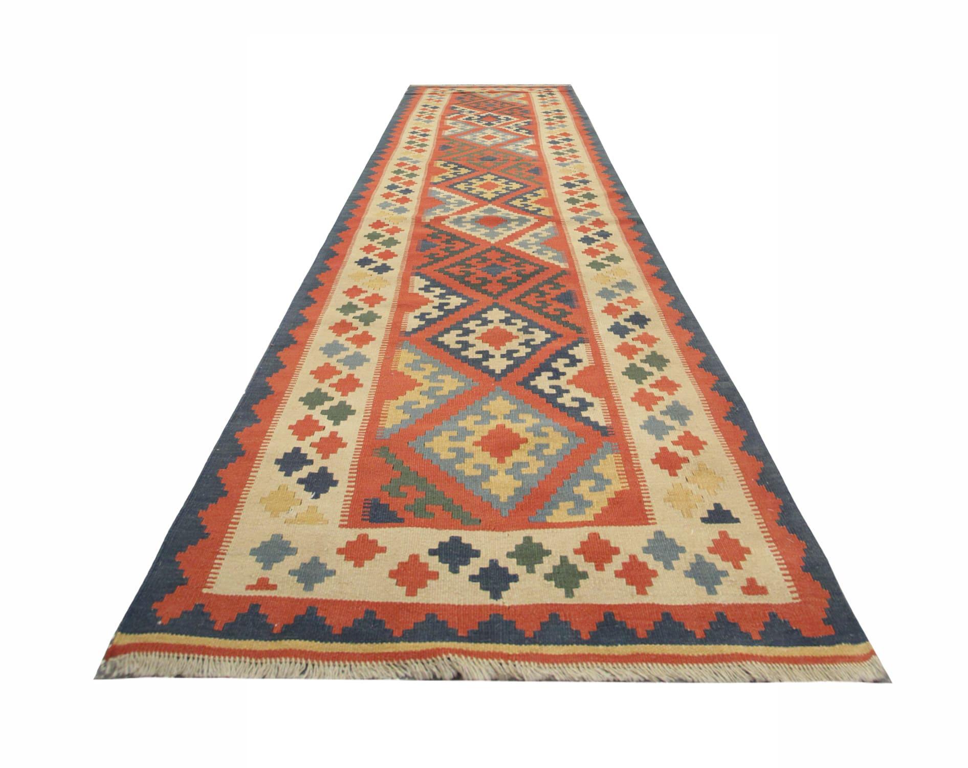 Contemporary Handmade Kilim Wool Primitive Runner Rugs Tribal Stair Runner For Sale