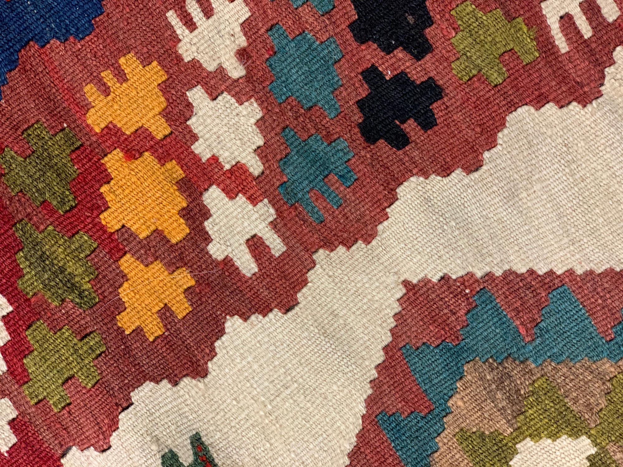 Azerbaijani Handmade Kilims Antique Kilim Rug Geometric Wool Carpet For Sale