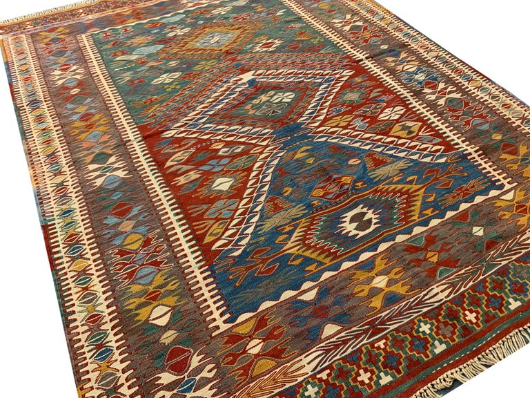 Handmade Kilims Antique Turkish Kilim Rug Oriental Flatwoven Carpet For Sale at 1stDibs