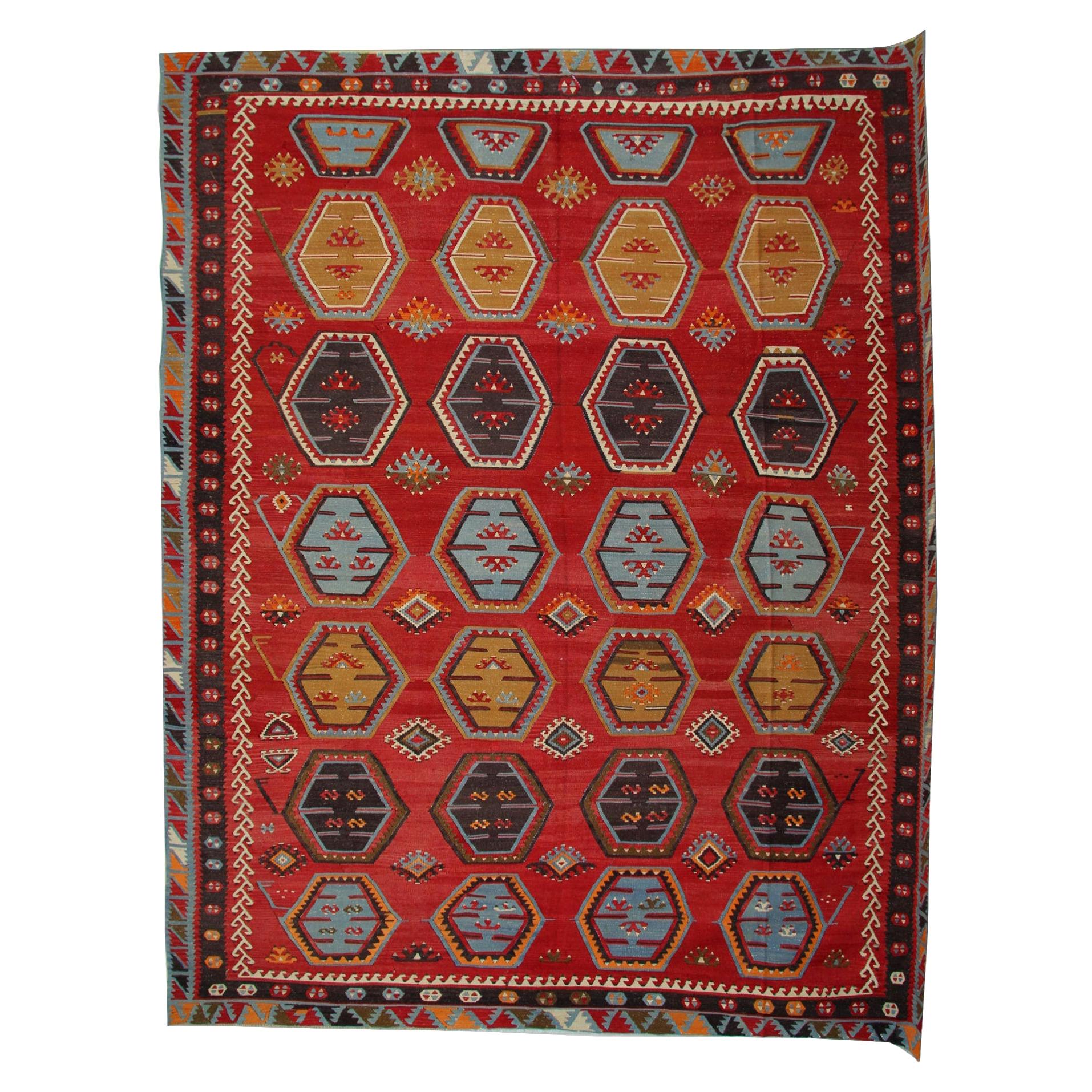 Handgefertigter orientalischer Kelims-Teppich, antiker Teppich, anatolischer türkischer Kelim-Teppich im Angebot