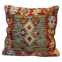 Handmade Kilims Cushion Cover Oriental Green Brown Wool Scatter Pillow