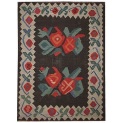 Tapis Kilim moldaume vintage à motifs floraux fait à la main Kilims