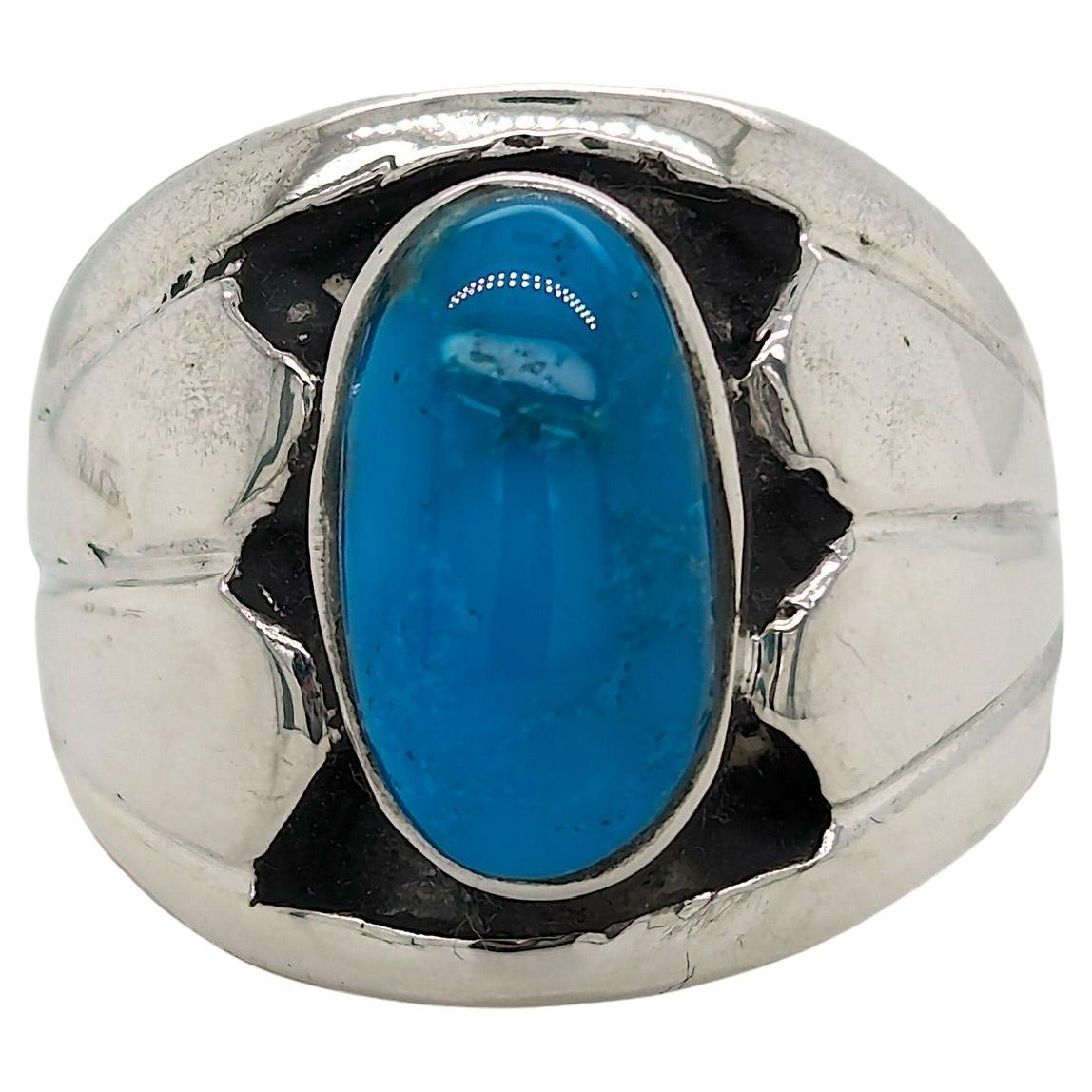 Bague Kingman en argent sterling turquoise faite à la main - Taille(11) en vente