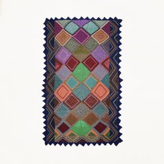 Handmade Knitted Patchwork Throw Wool Blanket Sofa Bed Armchair 1970s vintage