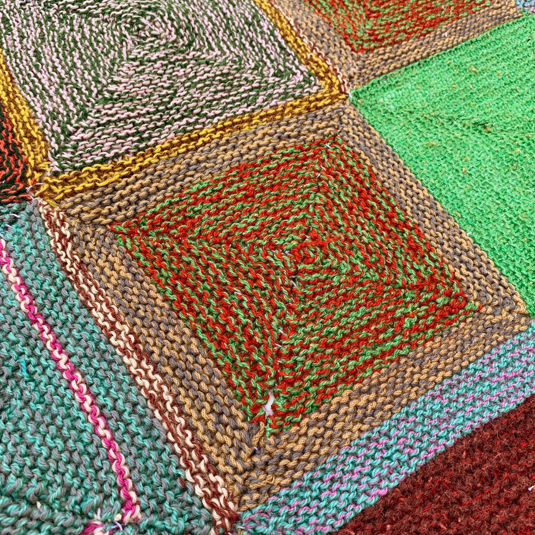 Greek Handmade Knitted Patchwork Throw Wool Blanket Sofa Bed Armchair 1970s vintage For Sale