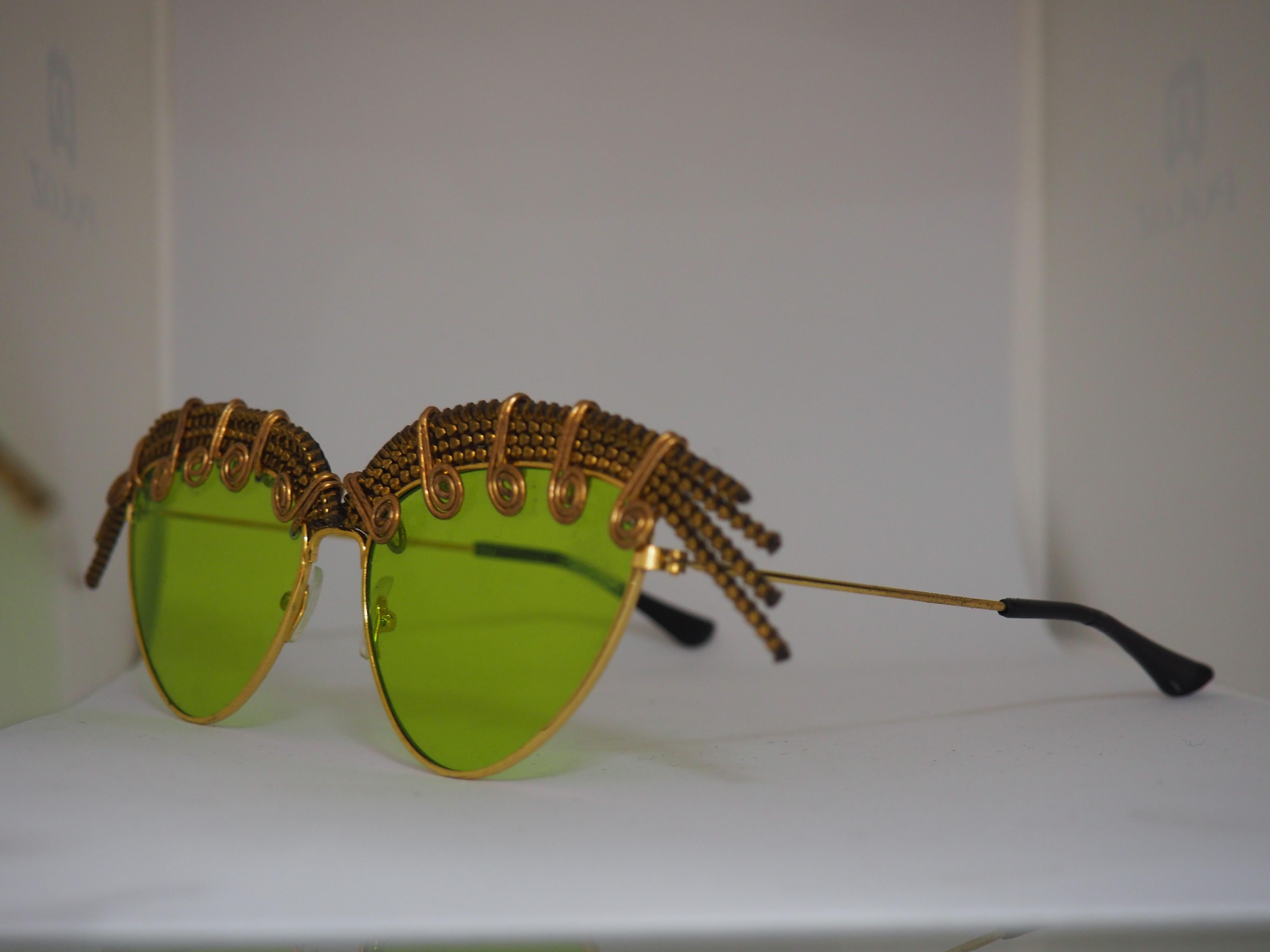 Handmade Kommafa green sunglasses In Good Condition In Capri, IT