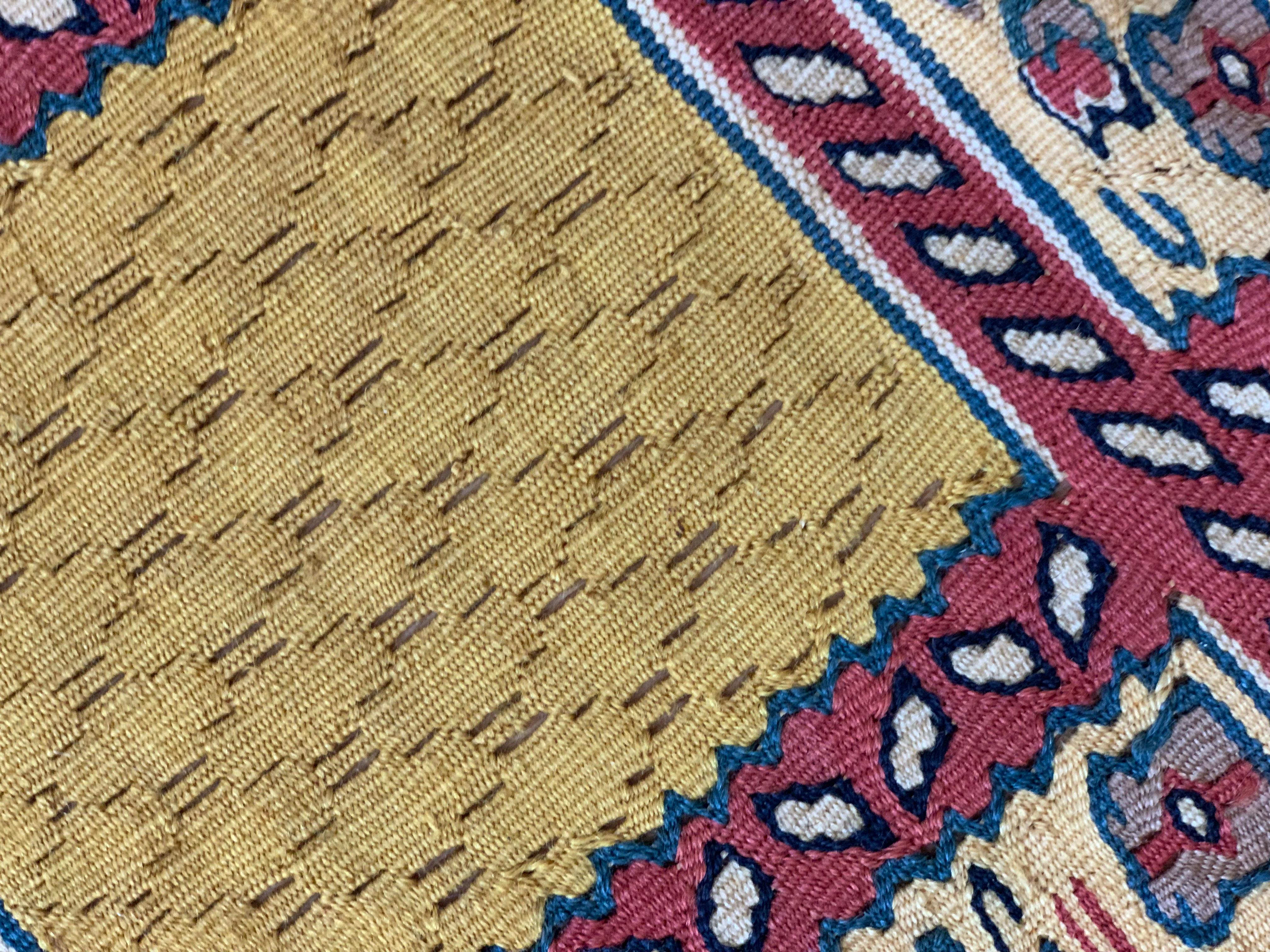 Handmade Kurdish Runner Rug Long Oriental Silk & Wool Flatwoven Rug For Sale 7