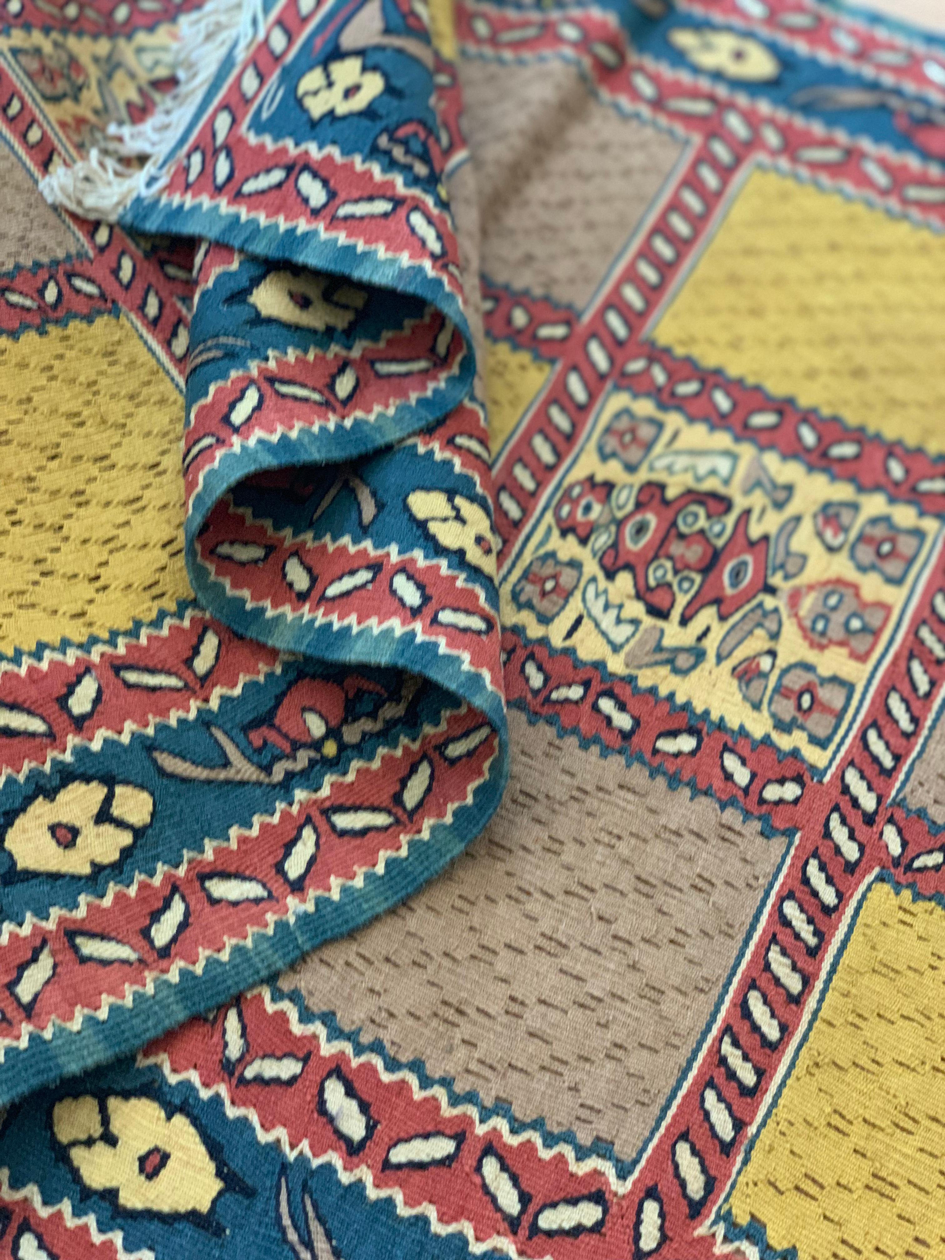 Tribal Handmade Kurdish Runner Rug Long Oriental Silk & Wool Flatwoven Rug For Sale