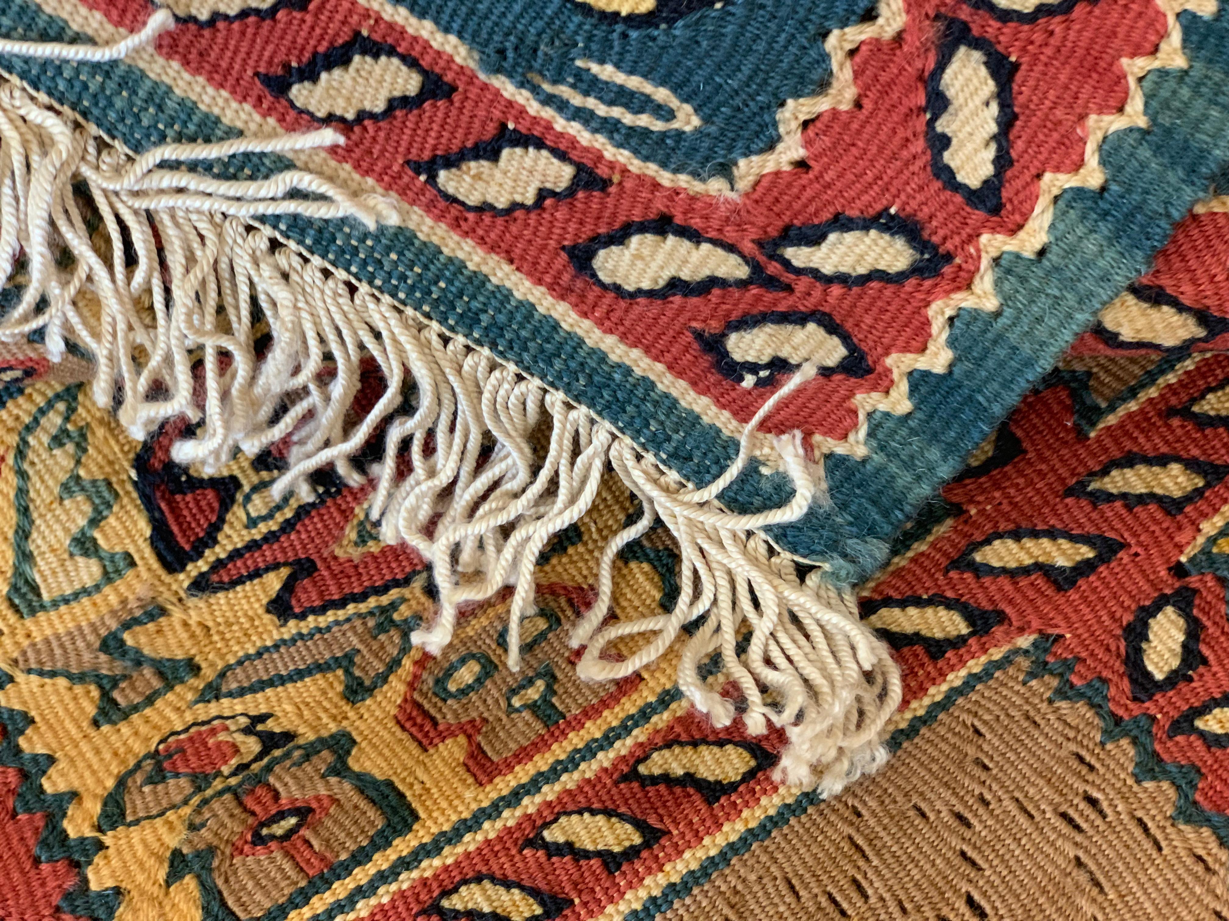 Iraqi Handmade Kurdish Runner Rug Long Oriental Silk & Wool Flatwoven Rug For Sale