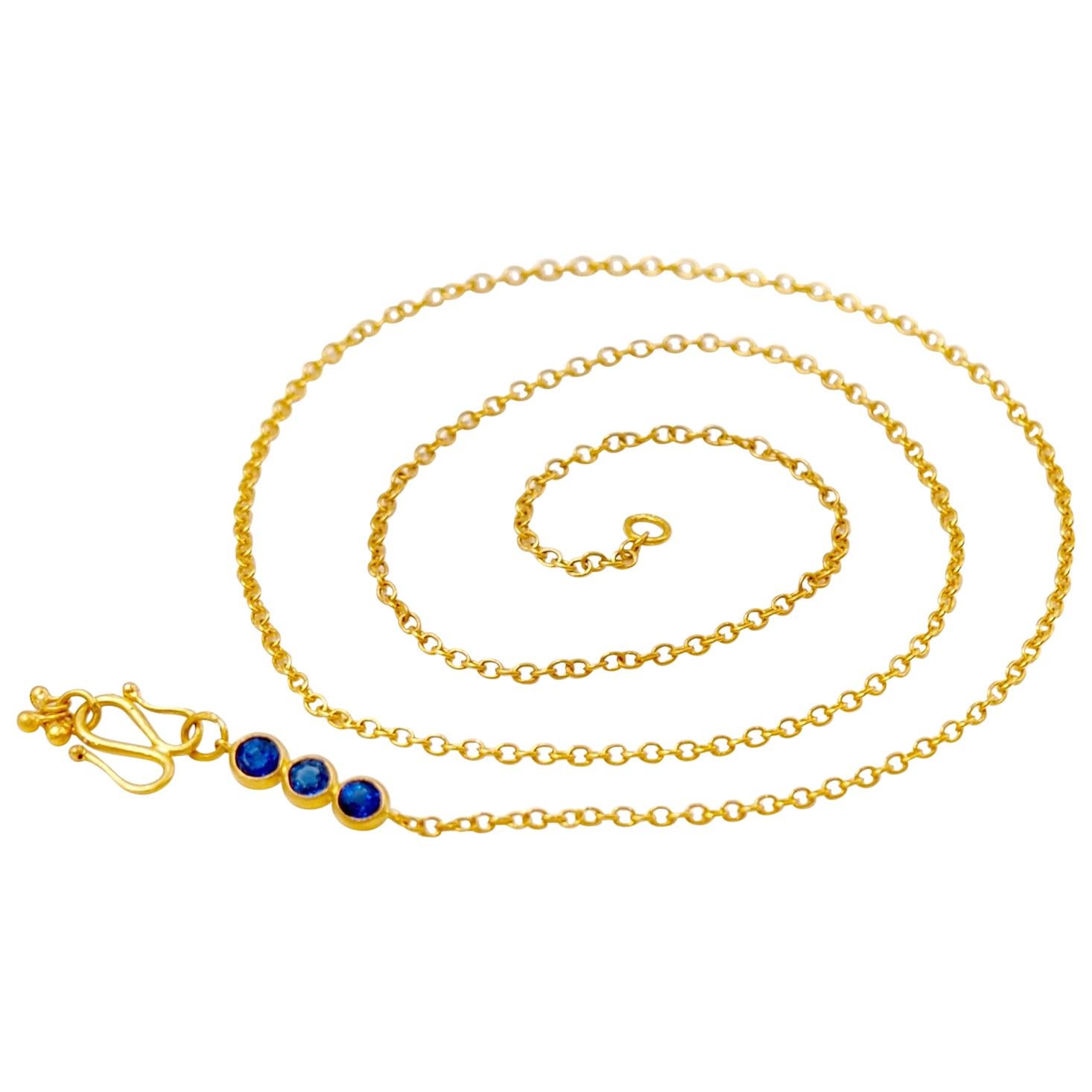 Handmade Kyanite 20 Karat Gold Chain Necklace For Sale