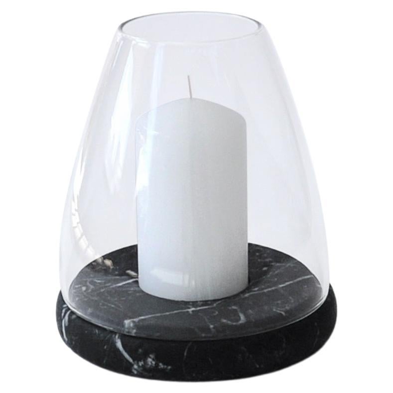 Handmade Lantern with Base in Black Marquina Marble and Glass Dome For Sale