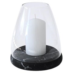 Handmade Lantern with Base in Black Marquina Marble and Glass Dome