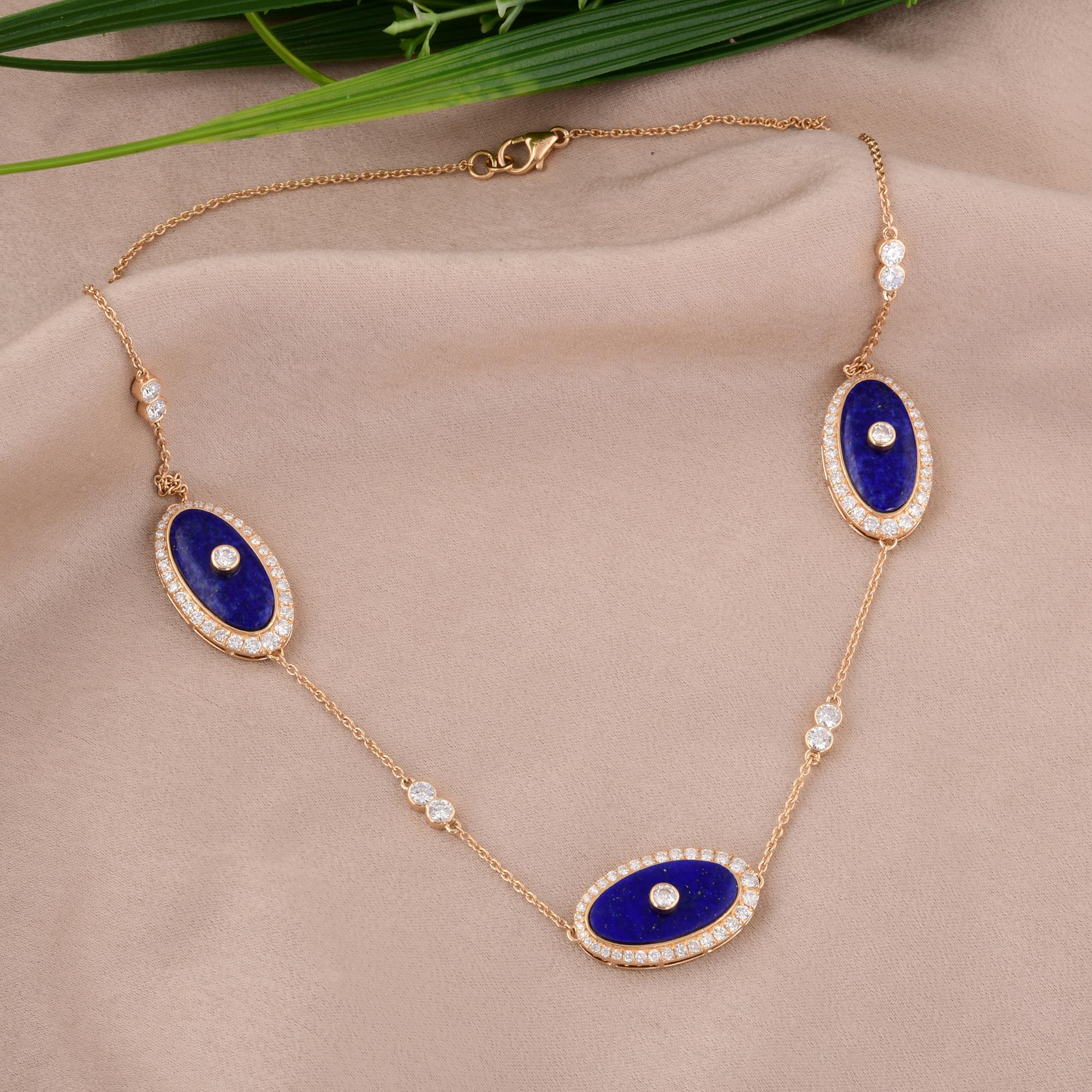 Collana a catena con diamanti e pietra lapisidea fatta a mano in oro giallo 14 carati In condizioni Nuovo in vendita a Diera, Dubai