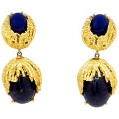 Handmade Lapis Lazuli 18 Karat Yellow Gold Earrings