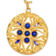 Handmade Lapis Lazuli Enamel Yellow Gold Pendant