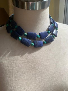 Collana fatta a mano in Lapis con Sterlina e Variscite