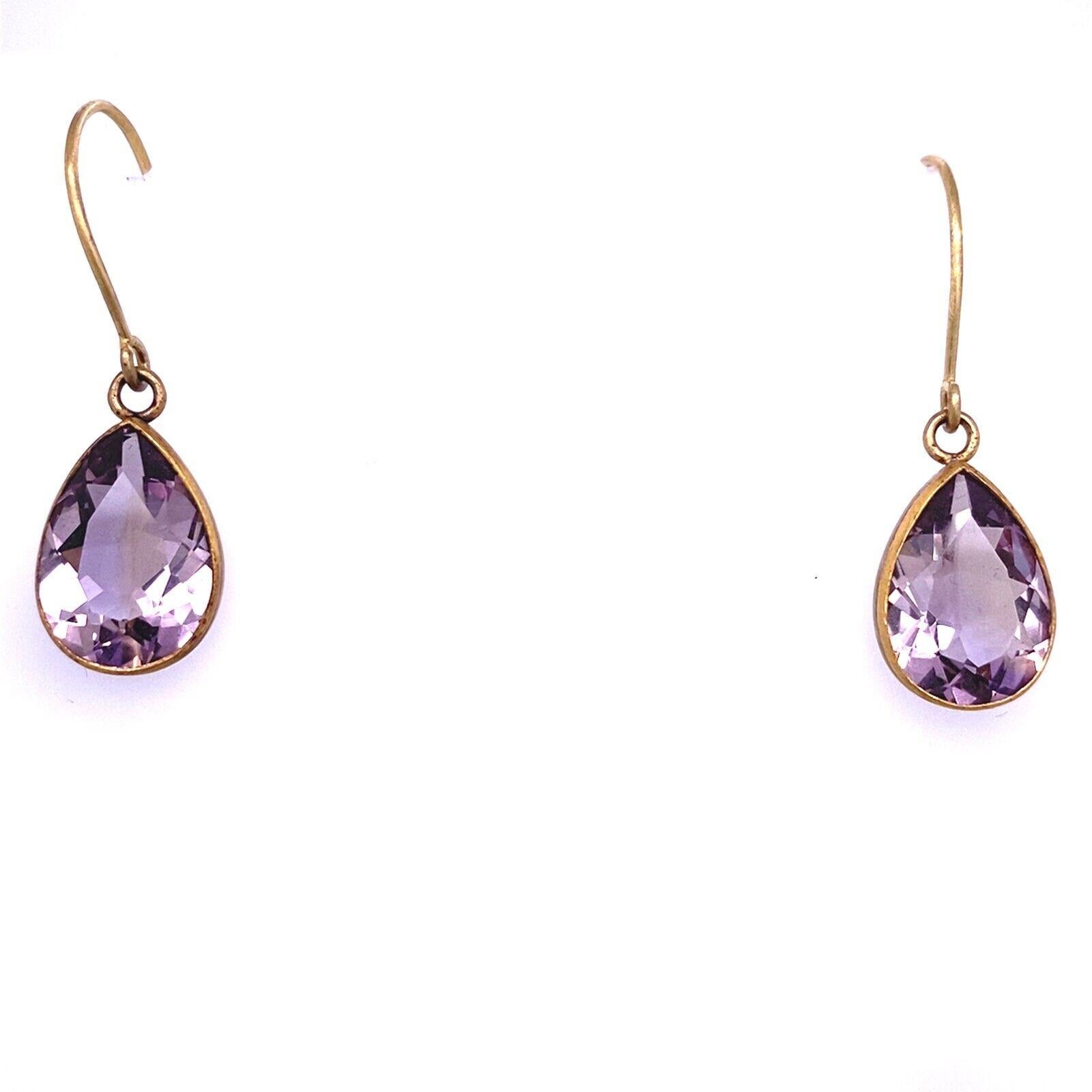 Handmade Large Amethyst Drop Earrings in 18ct Yellow Gold & Silver For Sale