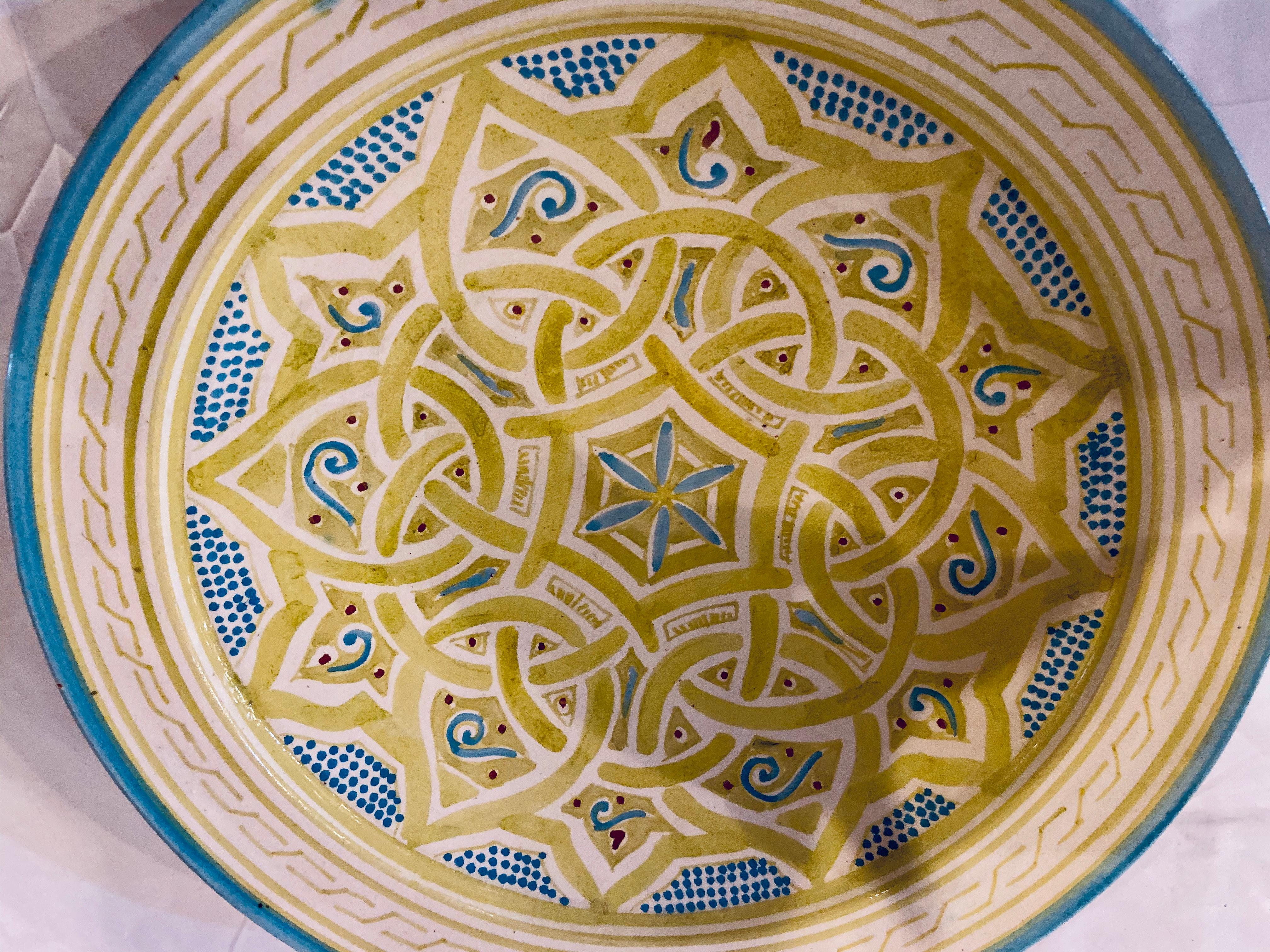 Moroccan Handmade Large Ceramic Serving Decorative, Center Table Plates, Set of 4 For Sale