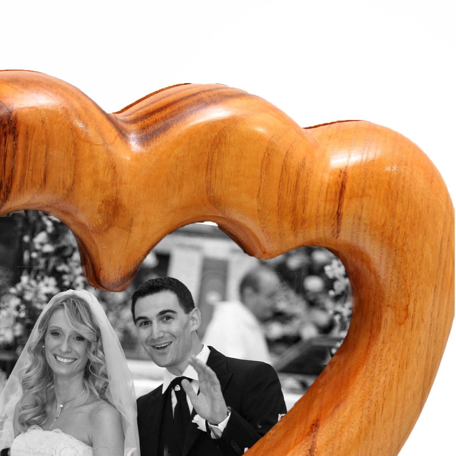 Contemporary Italian Photo Frame Handmade Wood, Double Heart For Sale
